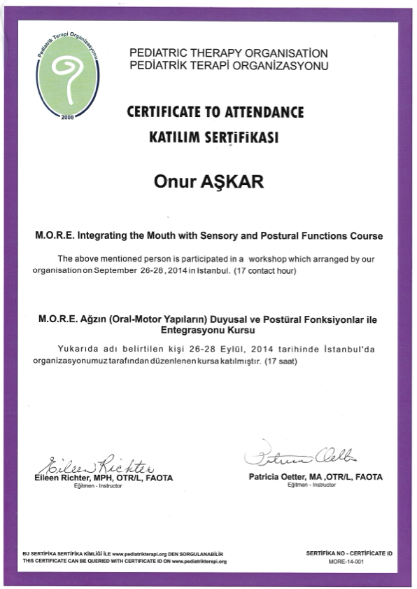 M.O.R.E. Ağzın (Oral-Motor Yapıların) Duyusal ve Postüral Fonksiyonlar ile Entegrasyonu