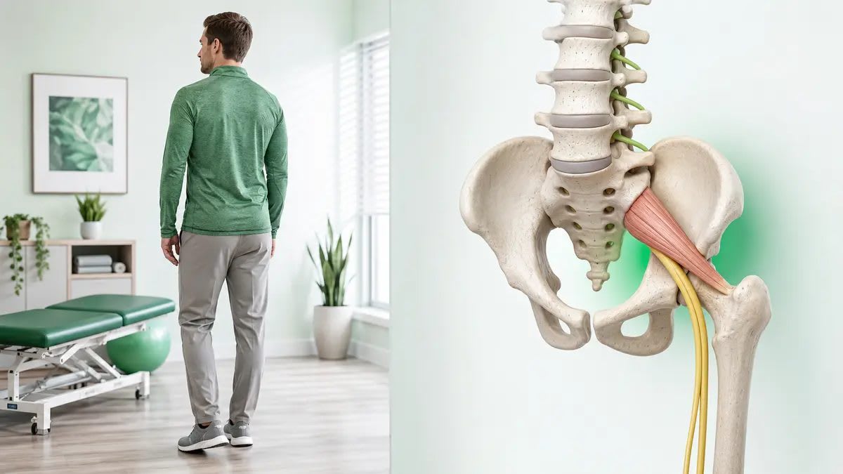 Piriformis kası, siyatik sinir ve bel sinir köklerinin anatomik ilişkisini gösteren görsel