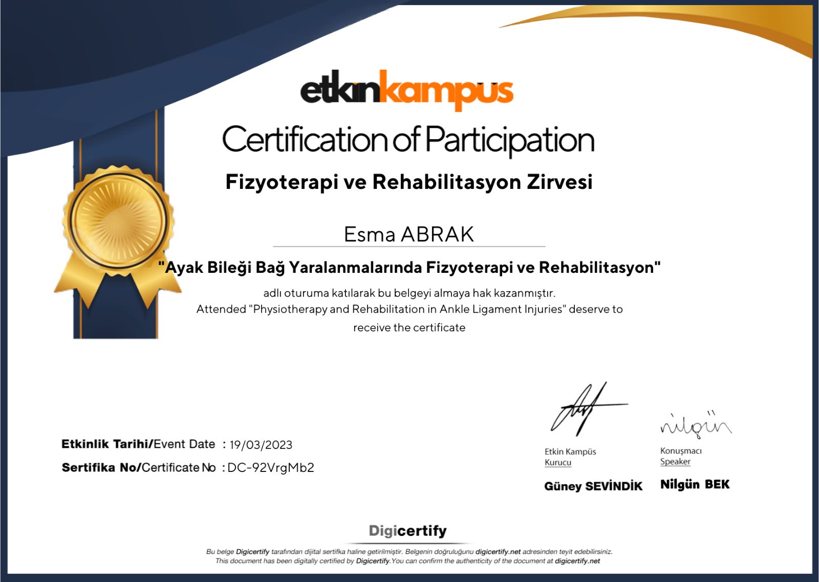 Ayak Bileği Bağ Yaralanmalarında Fizyoterapi ve Rehabilitasyon
