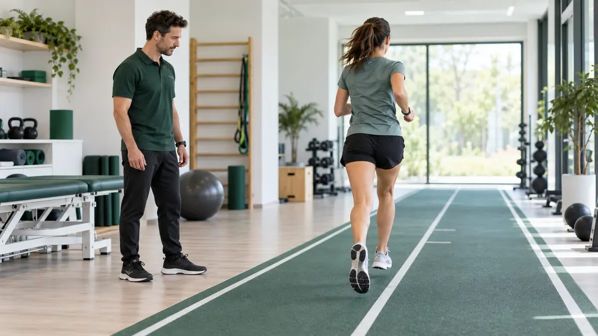 Arka adale sakatlığı sonrası koşuya dönüşünü fizyoterapist eşliğinde test eden sporcu