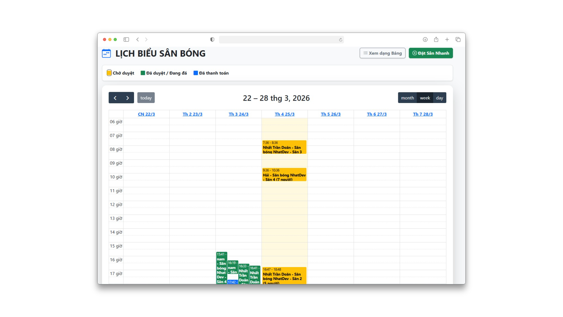 Hệ thống Quản lý Sân bóng Mini (Pitch Management)