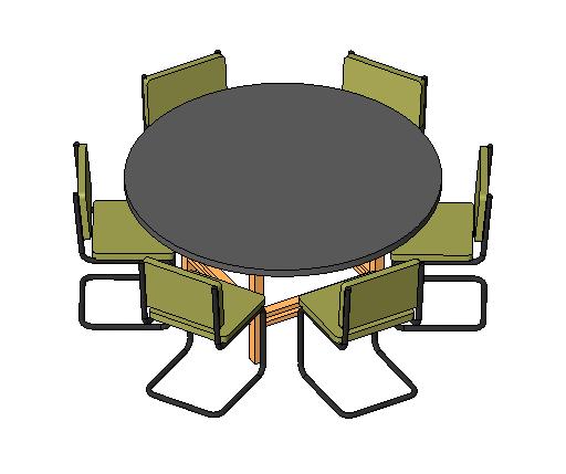 Table-Dining Round w Chairs revit family free download