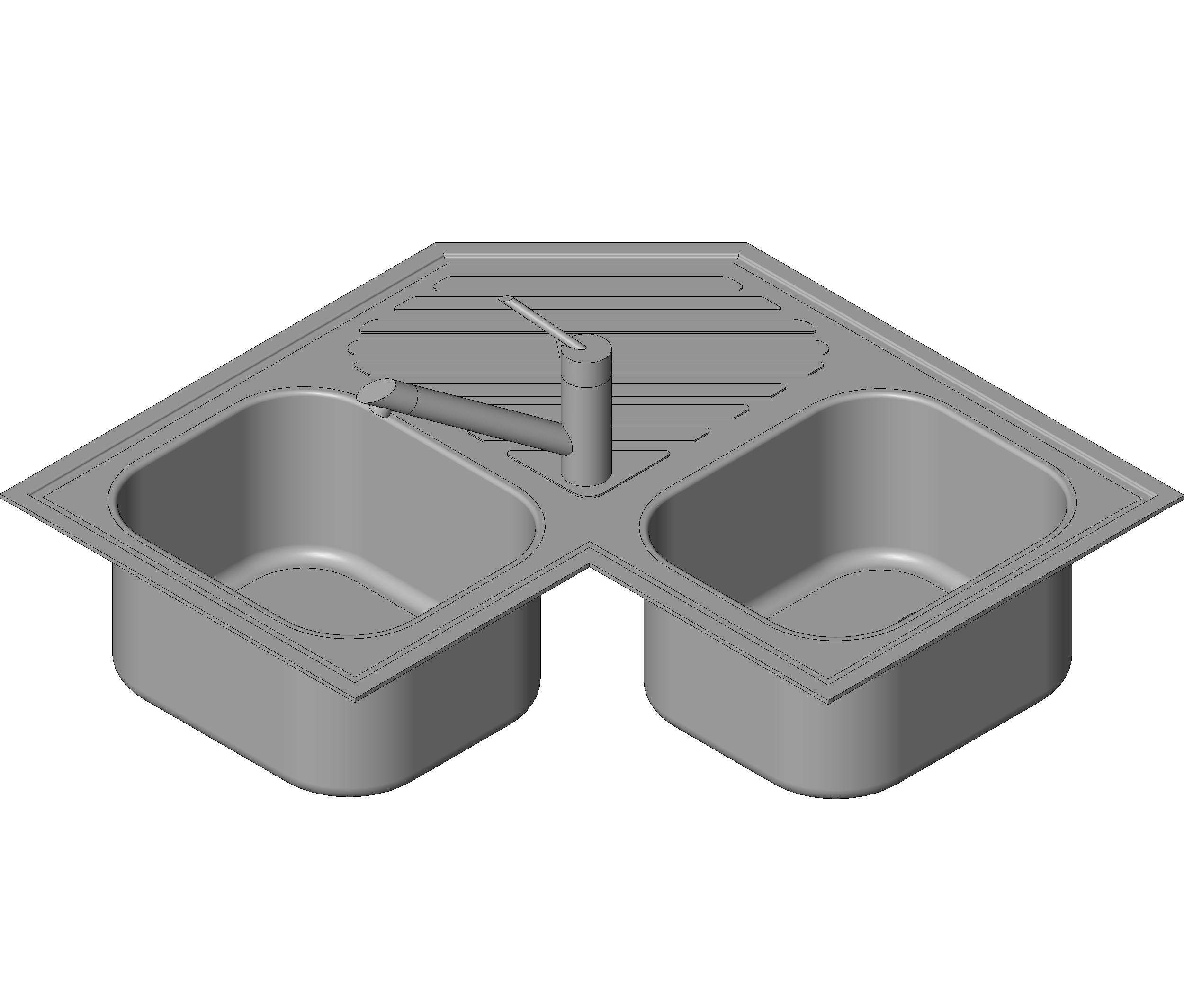 Sink Kitchen - Corner 2 Basins revit family free download