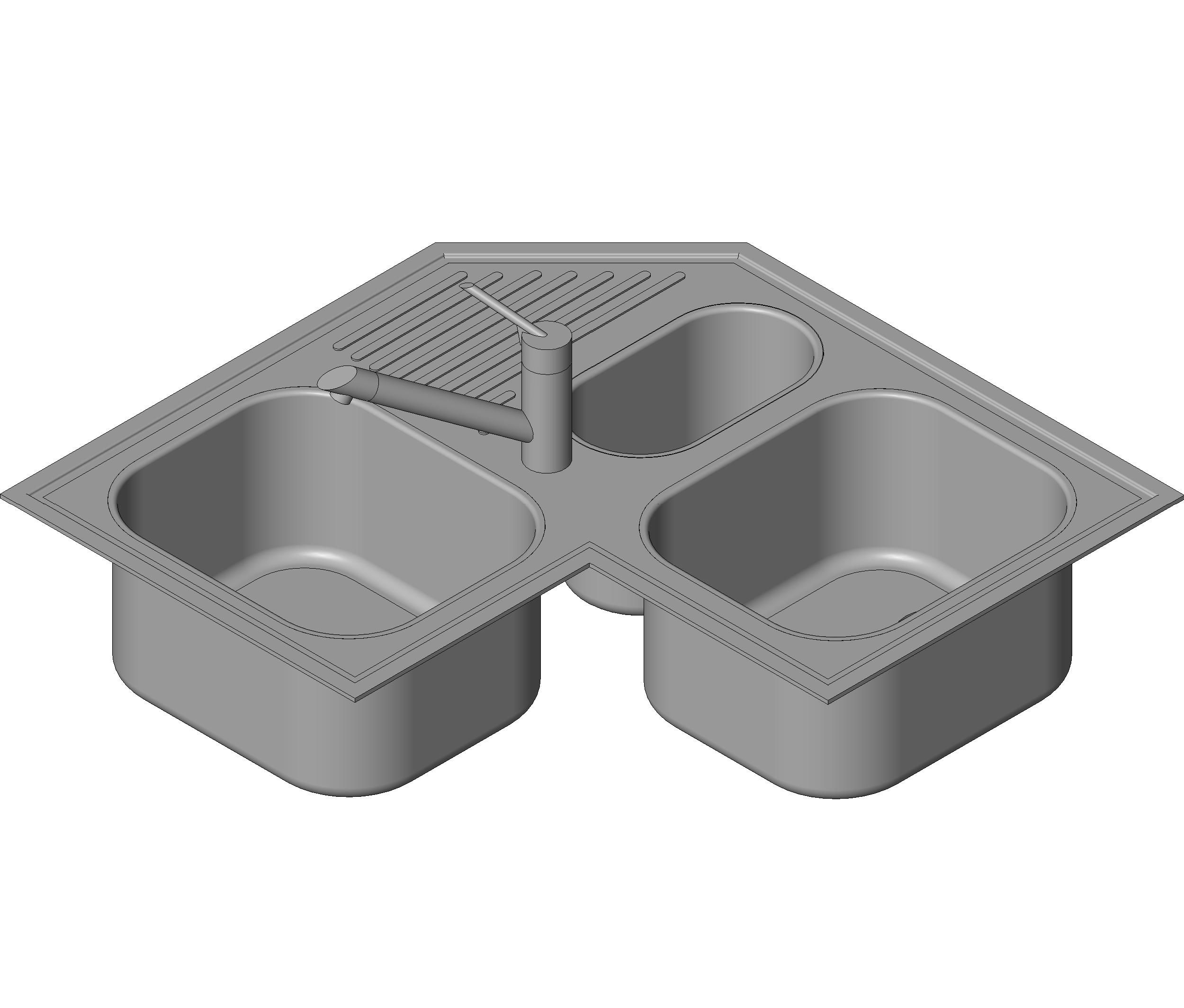 Sink Kitchen - Corner 3 Basins revit family free download