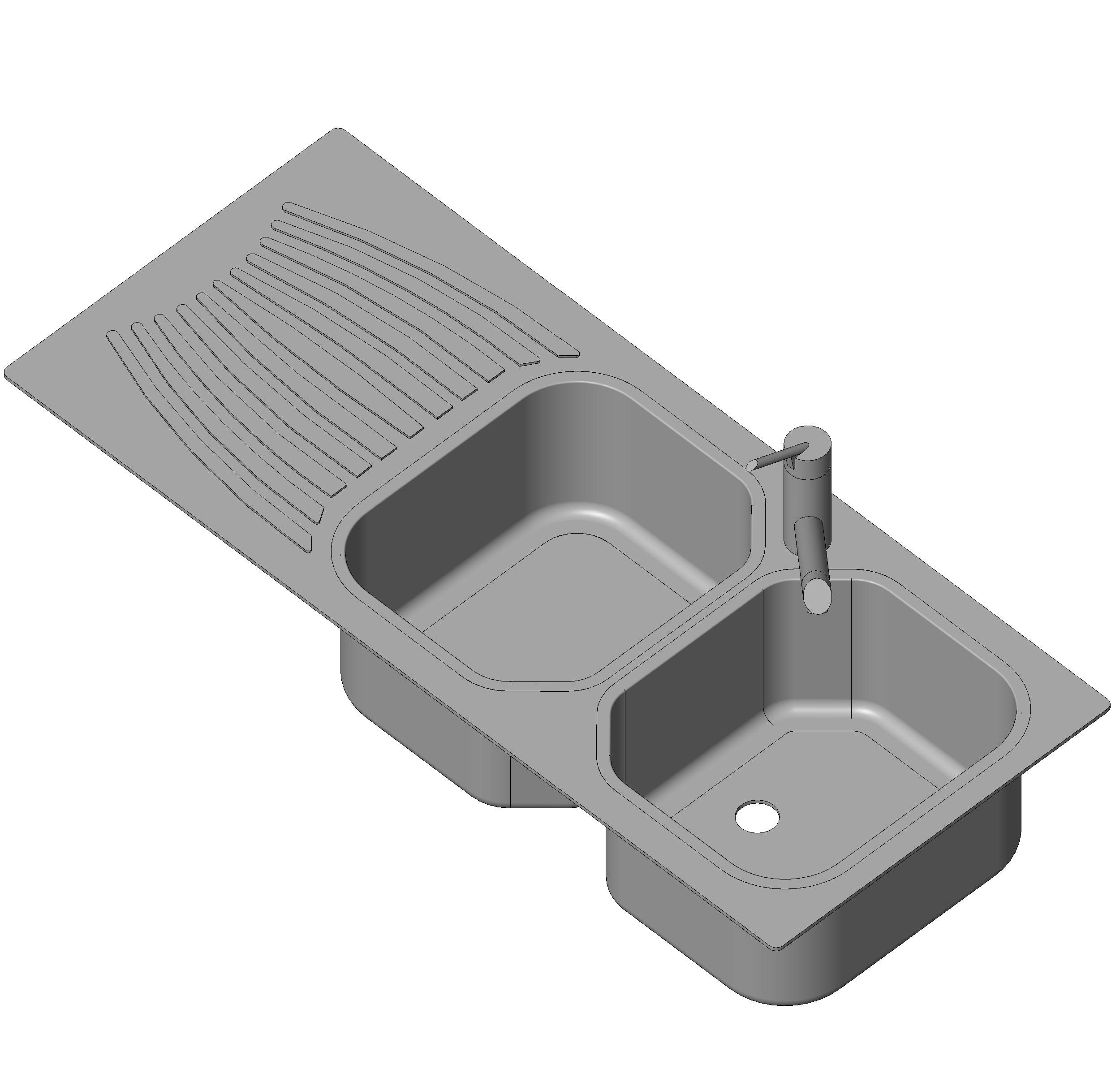 Sink Kitchen - Large 2 Basins revit family free download