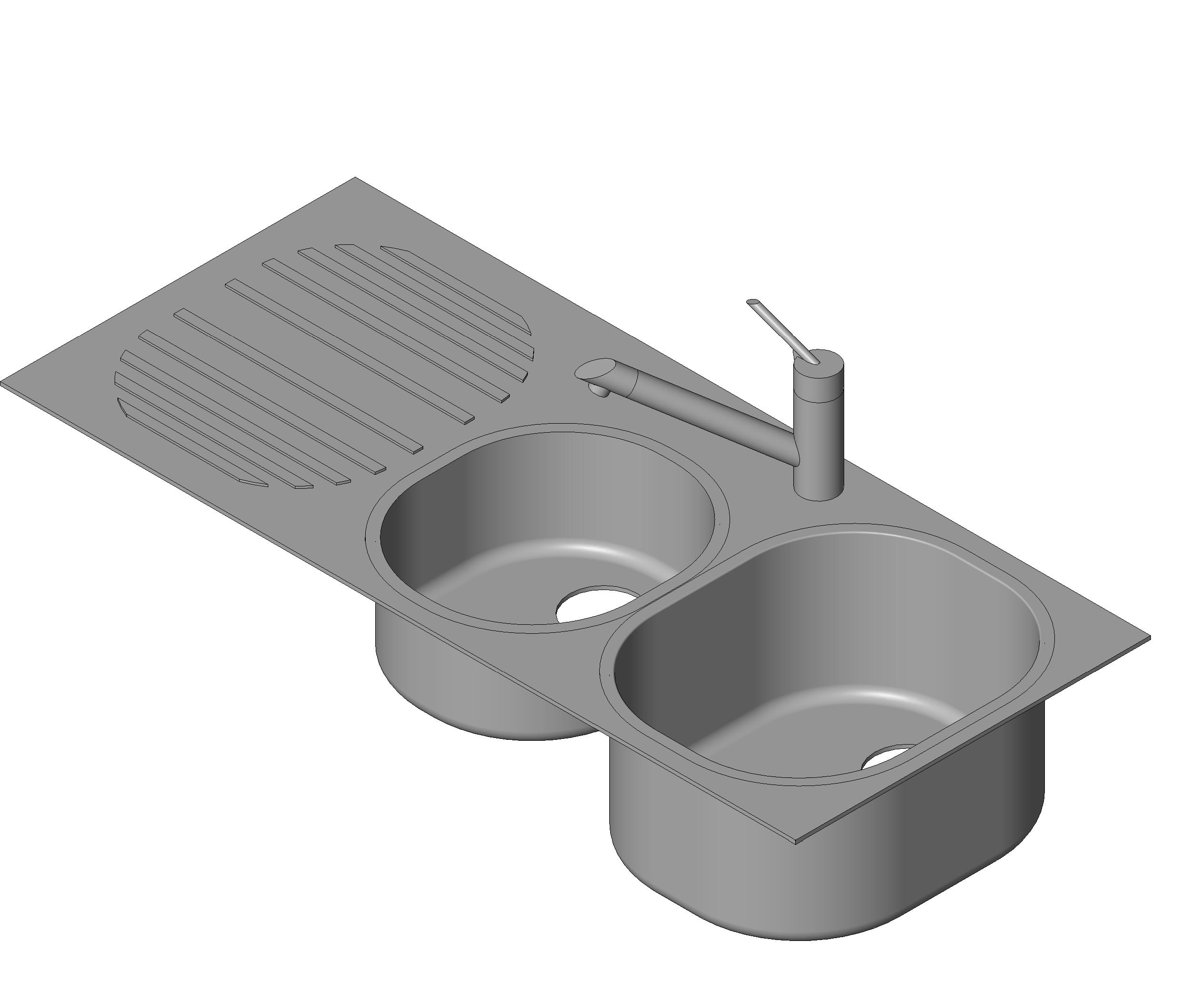 Sink Kitchen - Medium 2 Basins revit family free download