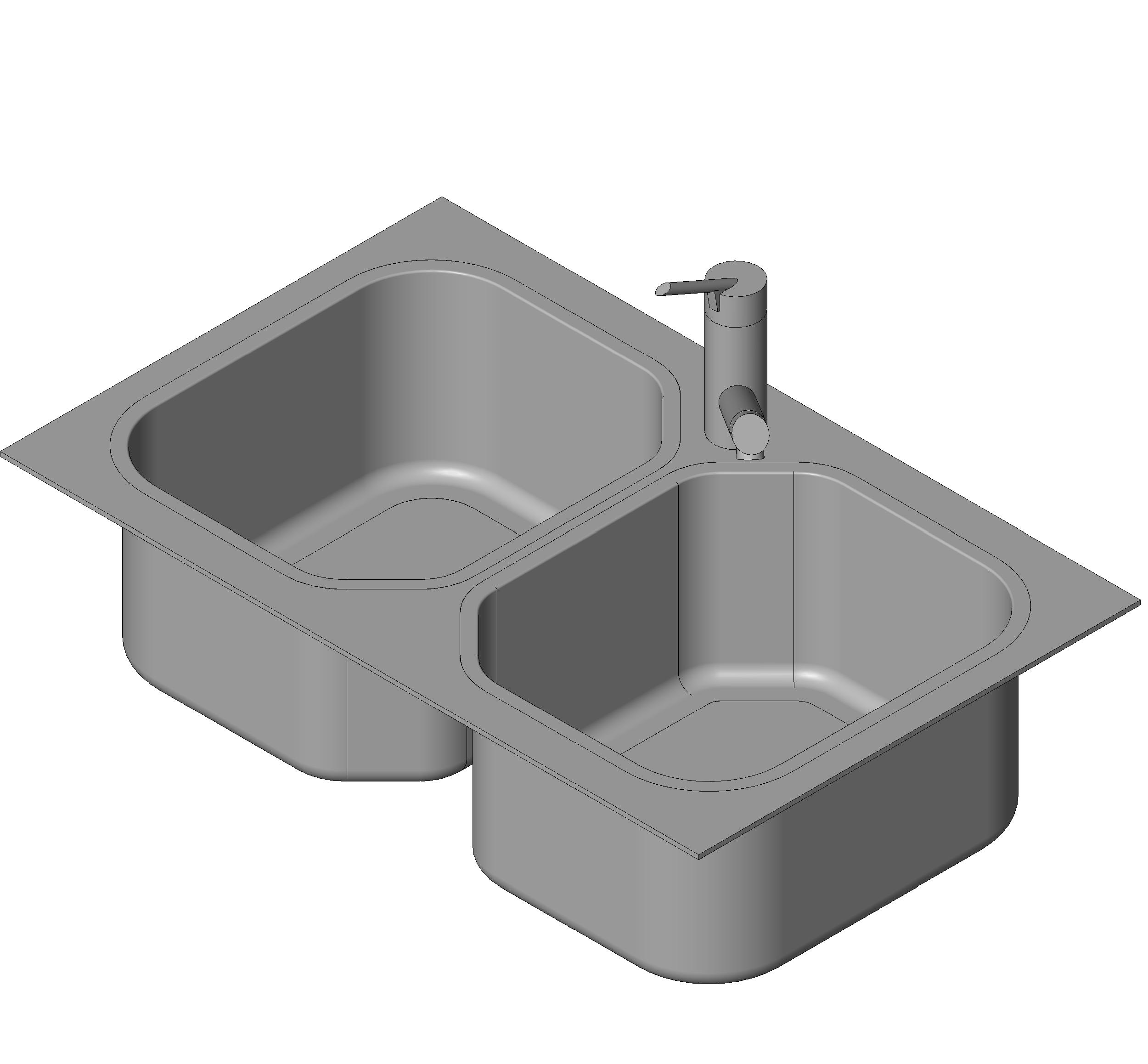 Sink Kitchen - Normal 2 Basins revit family free download