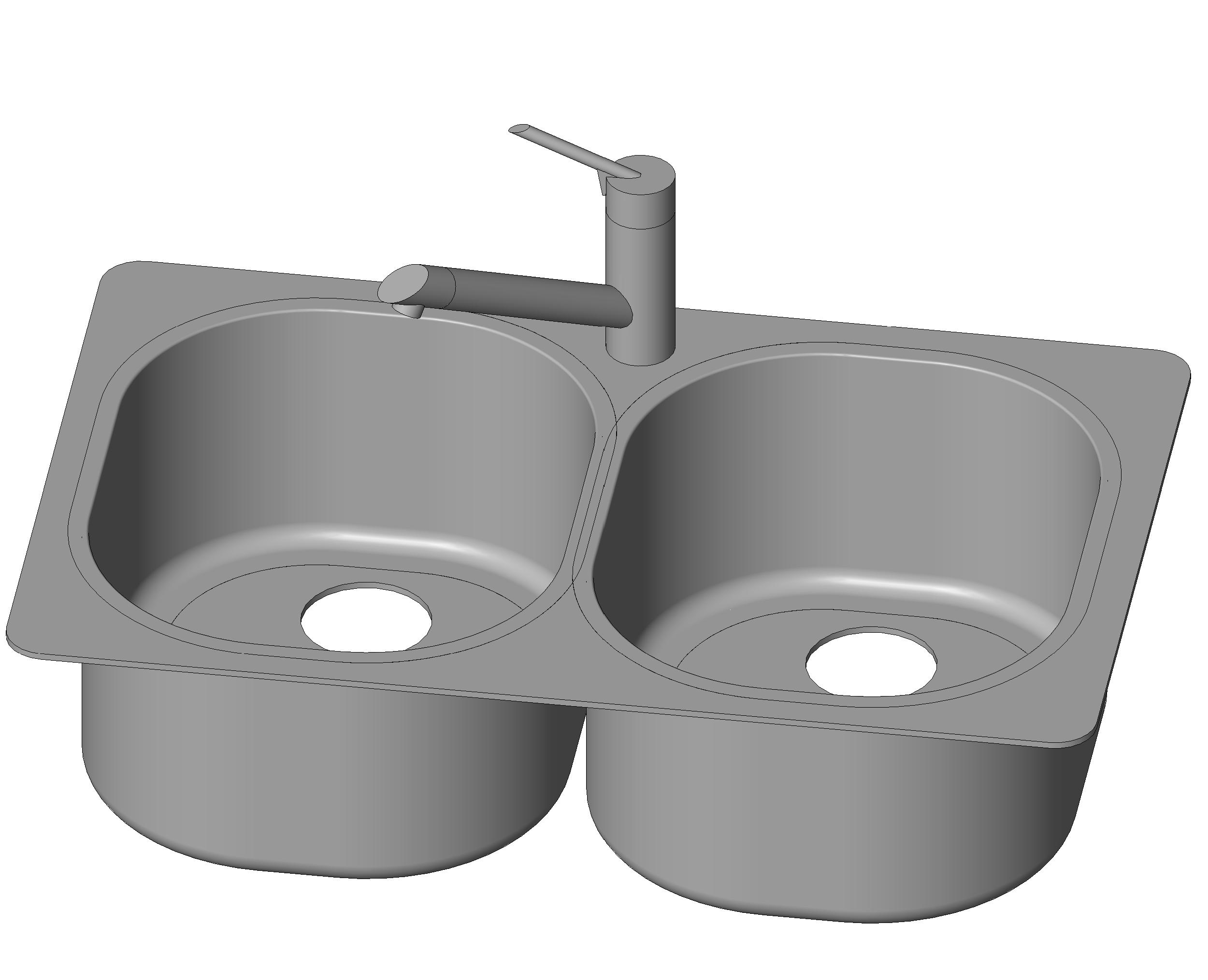 Sink Kitchen - Small 2 Basins 2 revit family free download