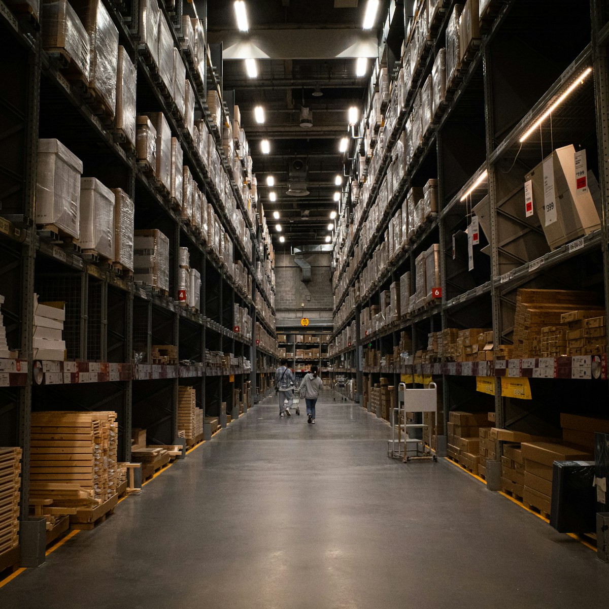 Boxes and shelving in a large warehouse