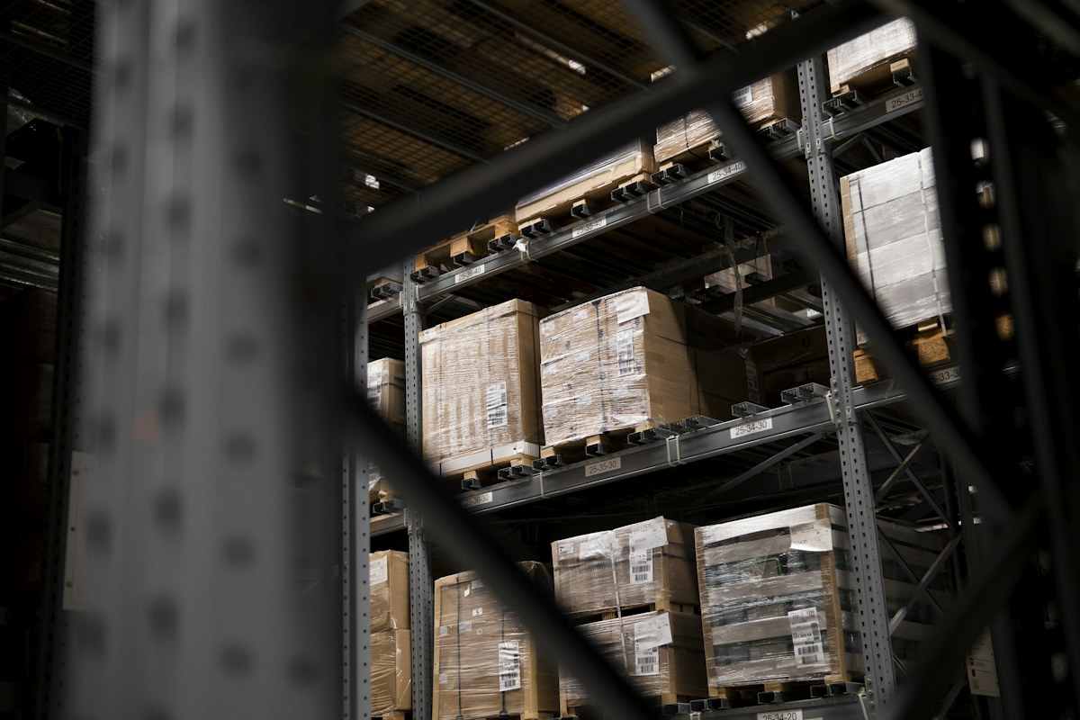 Boxes and pallets inside a warehouse