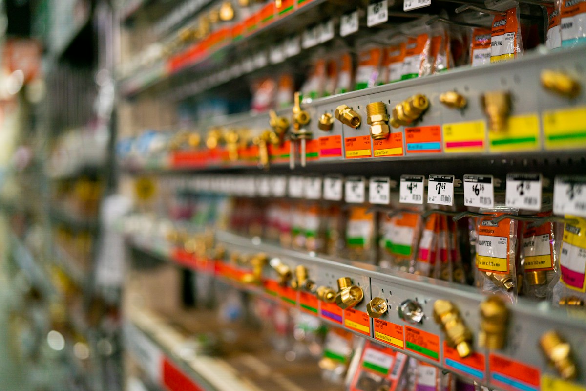 Products arranged on retail shelves