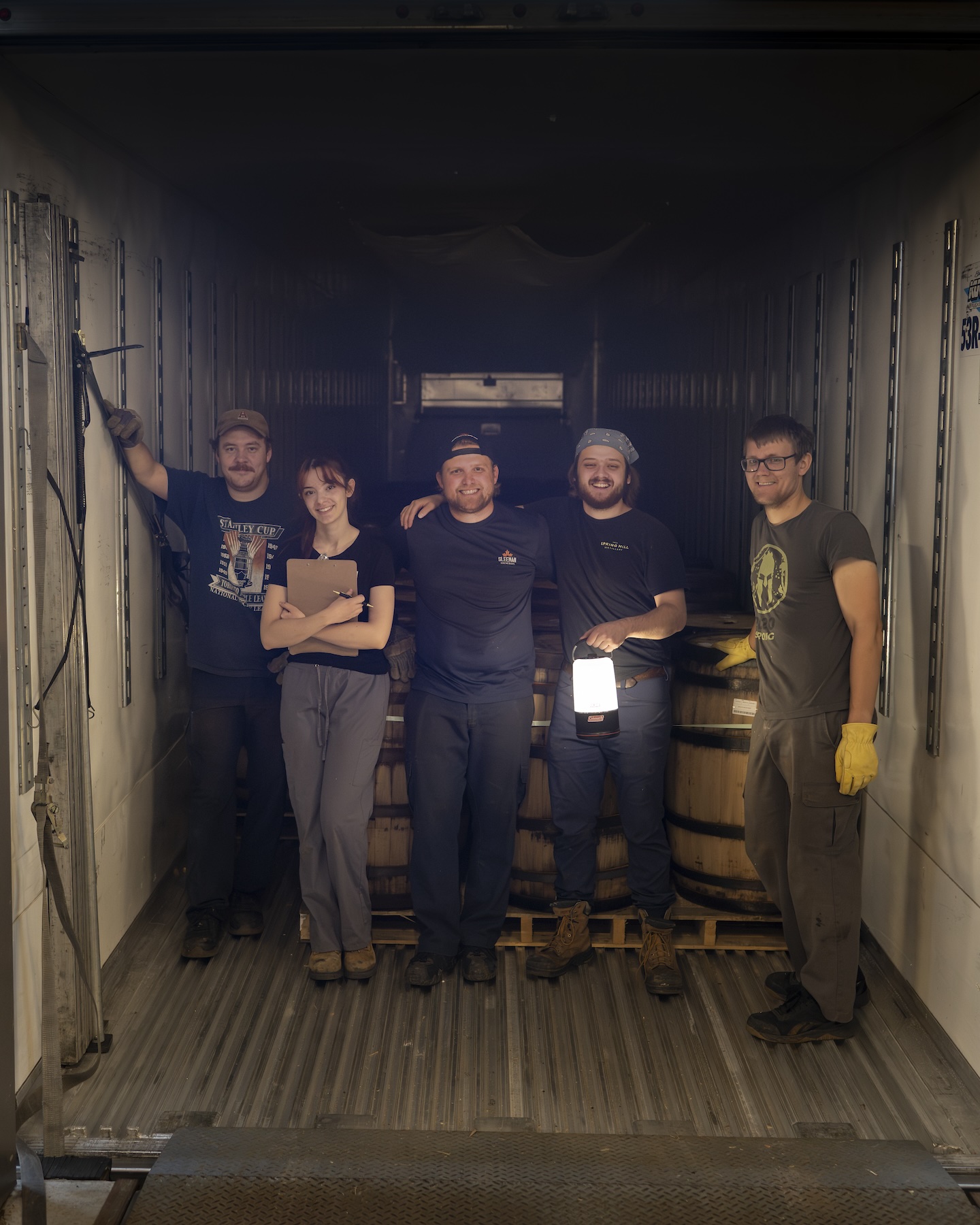 The Spring Mill Distillery operations team, left to right: Quinn Sleeman, Emilie De Lima, John Nay, Quaid Lale & John O'Hara.