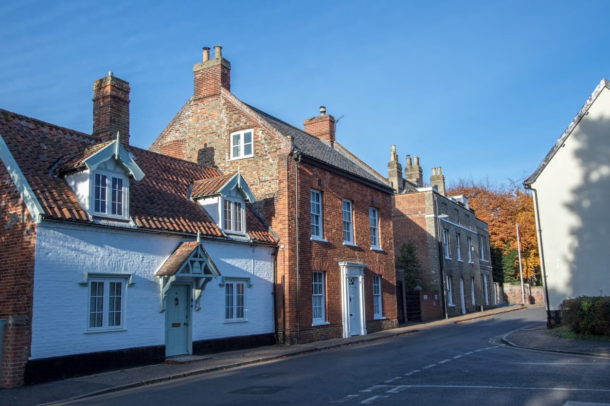 Town houses in the village of Wymondham in Norfolk
