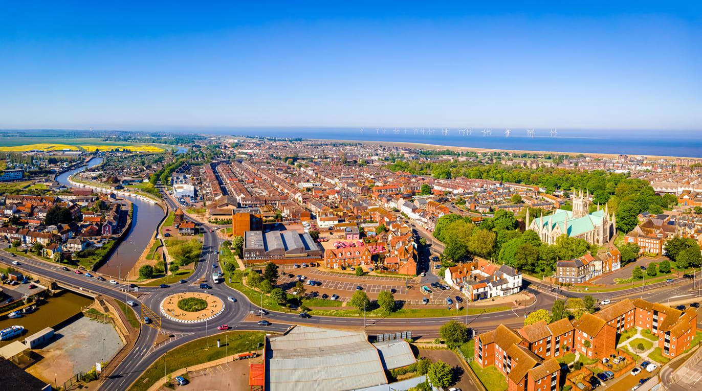 Aerial view overlooking Great Yarmouth