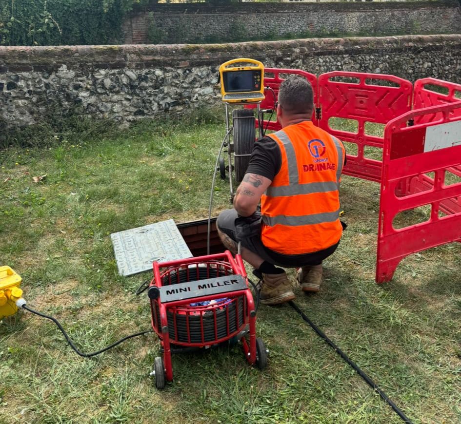 CCTV drainage survey being used to check external drains