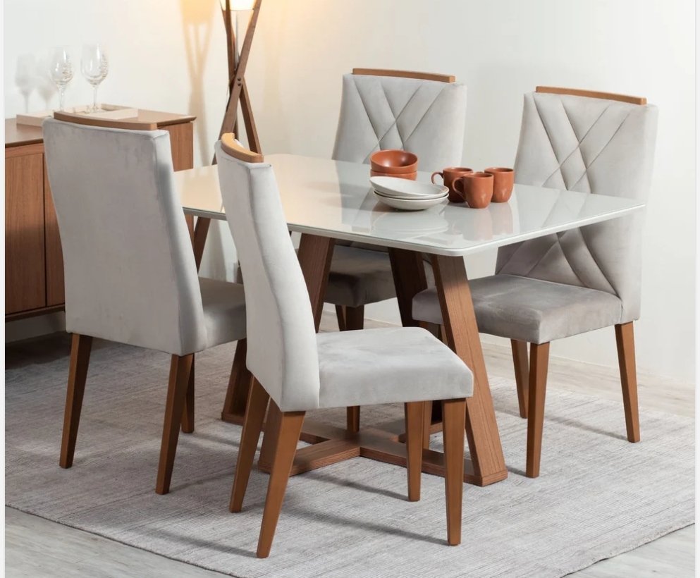  Montagem da Mesa de Jantar Mesa com Vidro Avena 4 Cadeiras Megan 