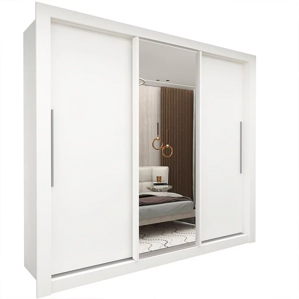 Montagem de Guarda-Roupa Casal 3 Portas com Espelho Milão Yescasa 100% MDF Branco