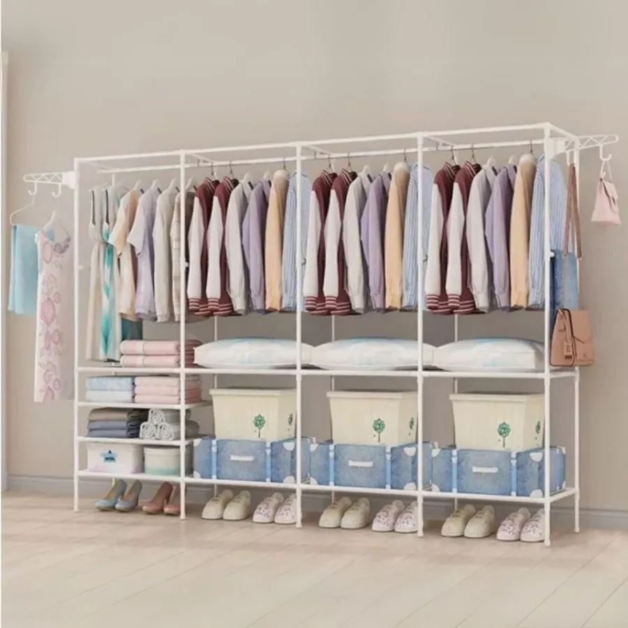 Montagem Roupeiro Guarda Roupa Portatil Cabideiro Arara Para Roupa Sapateira Organizador Multiuso Armário