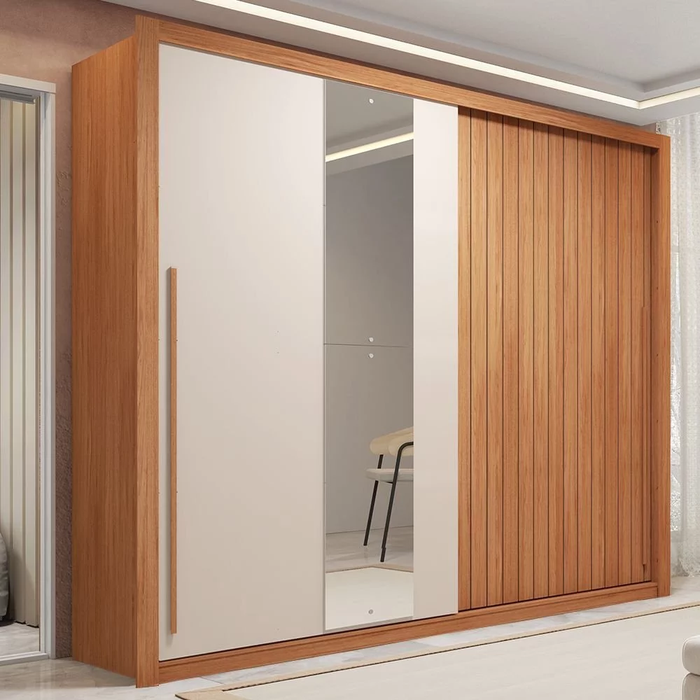 Montagem de Guarda-Roupa Casal Ripado com Espelhos 2 Portas e 4 Gavetas Suburban Gold | Espresso Móveis