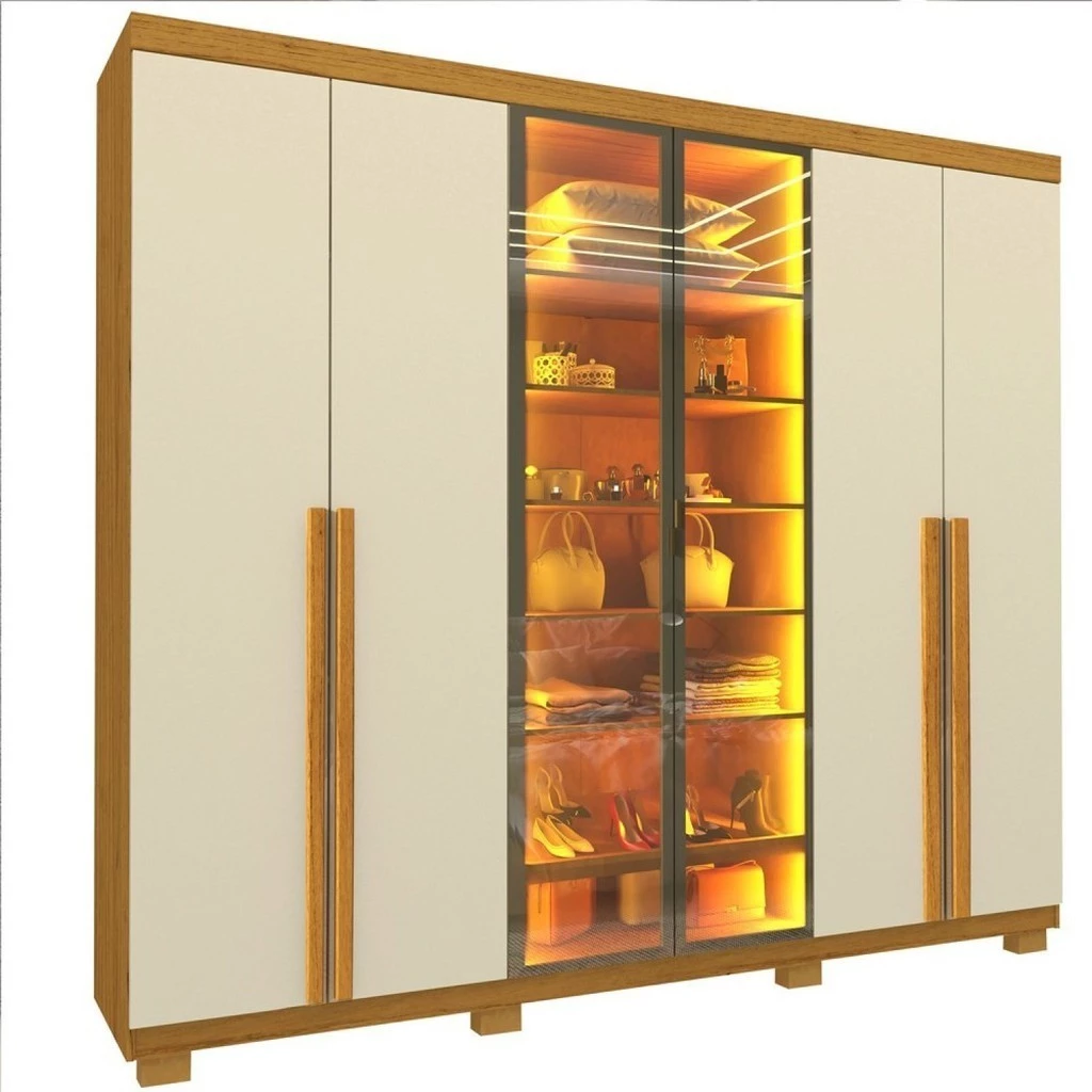Montagem de Guarda-Roupa Casal 6 Portas com LED Imperatriz Reflecta 100% MDF