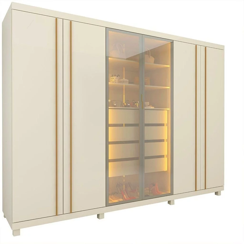 Montagem de Guarda-Roupa Casal 6 Portas com LED Absolut New Reflecta 100% MDF
