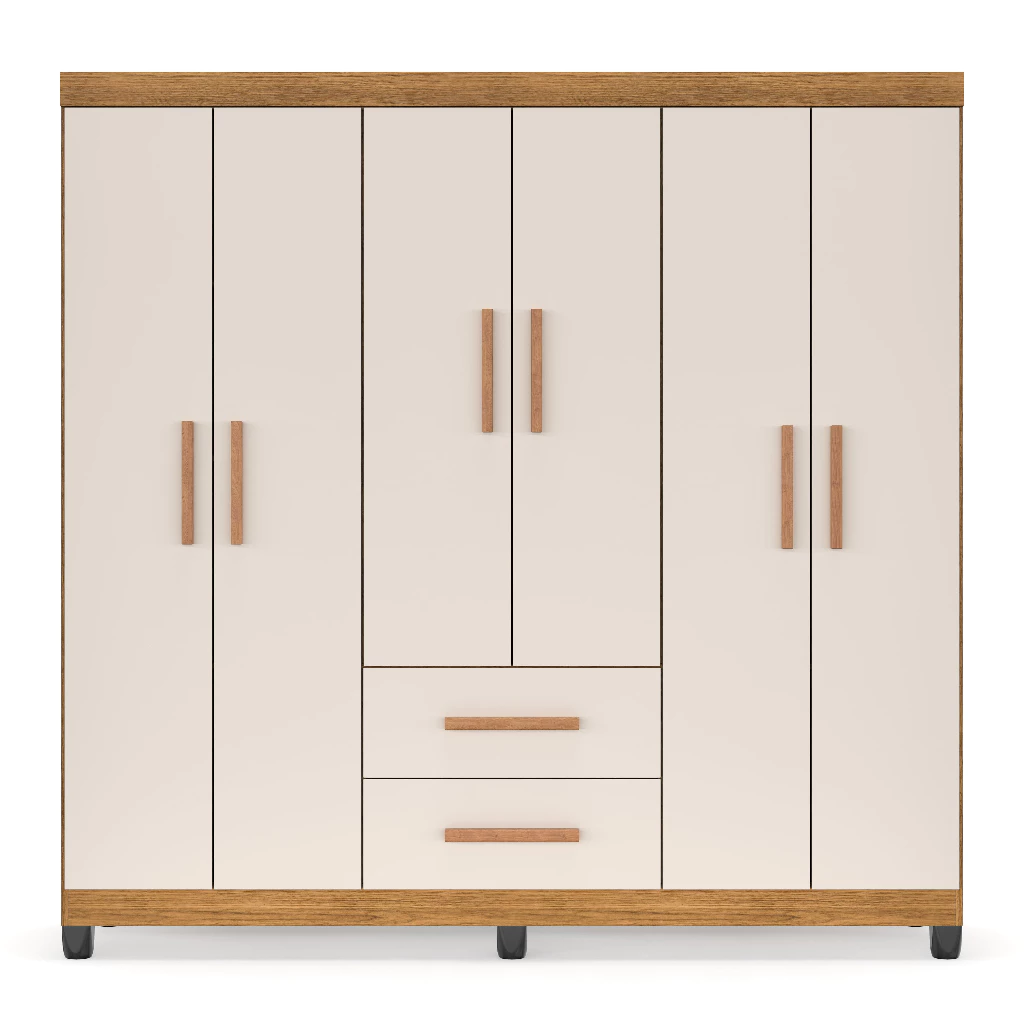 Montagem Guarda Roupa Casal Lite 6 Portas 2 Gavetas Grandes com Cabideiro e Prateleiras