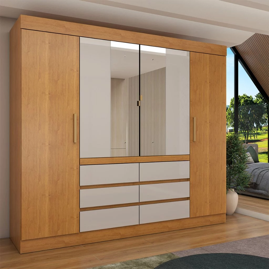 Montagem Guarda-Roupa Casal Luxúria 4 Portas 6 Gavetas com Espelho - Panorama Móveis