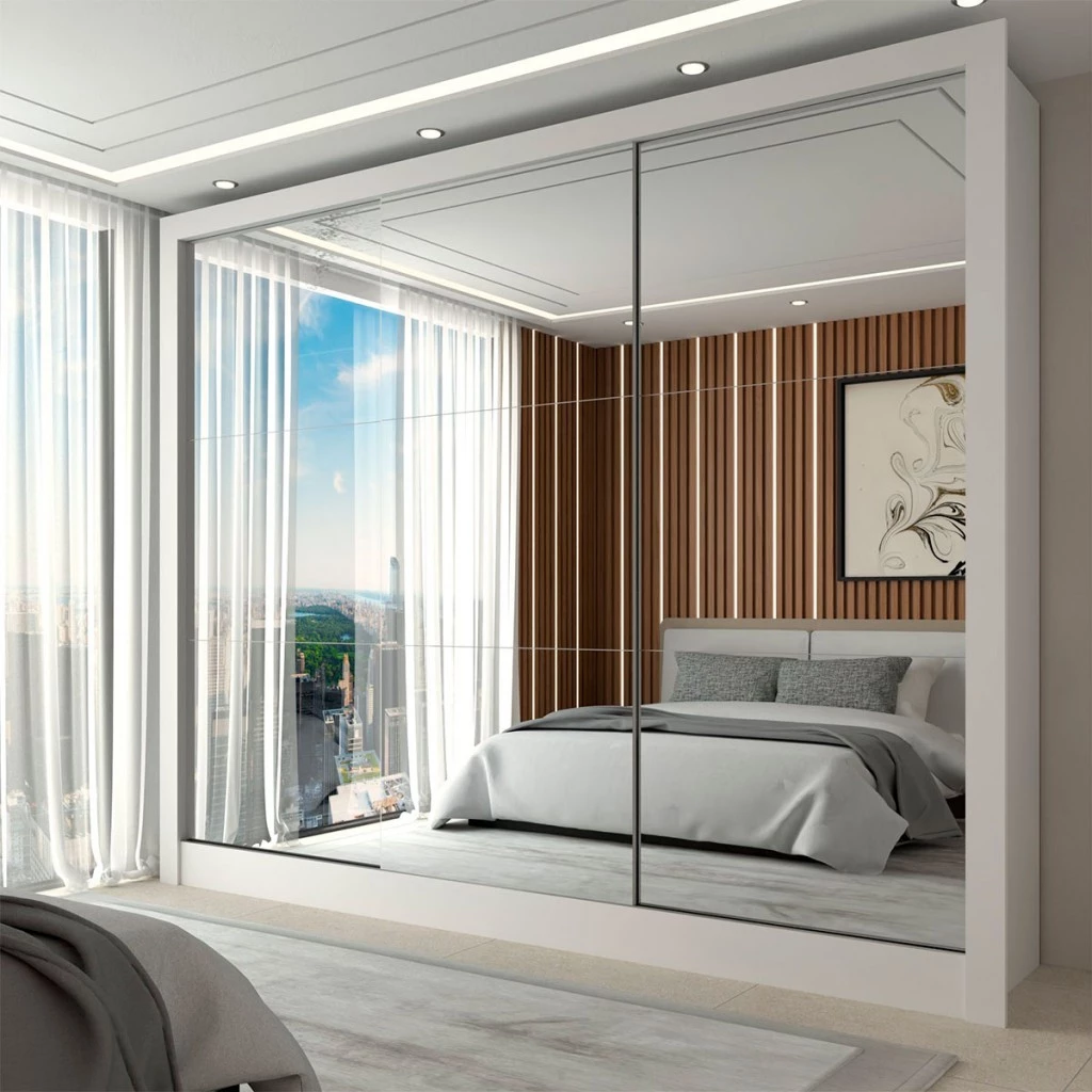 Montagem Guarda-Roupa Casal Giulia 3 Portas de Correr 3 Gavetas com Espelho