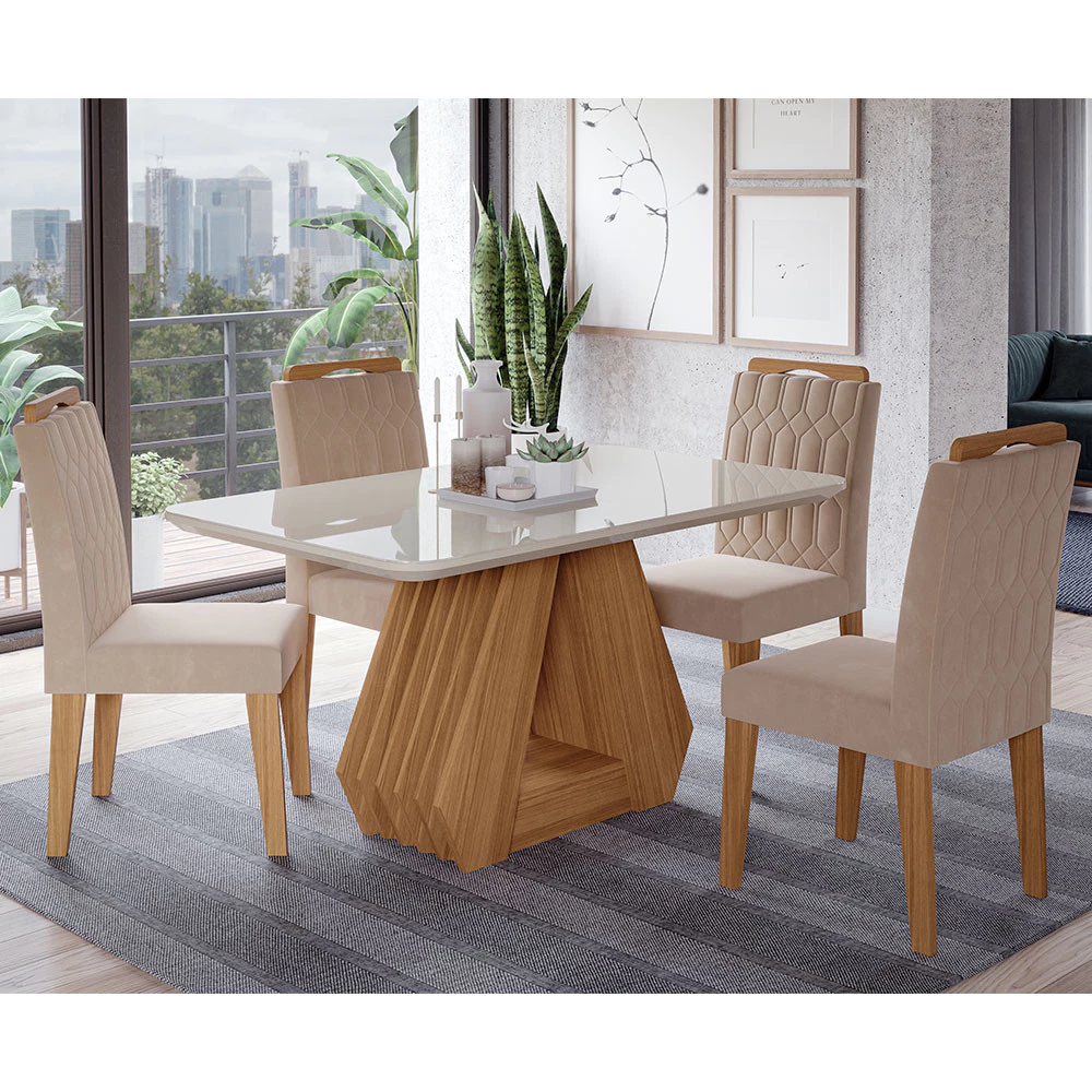 Montagem de Conjunto Sala de Jantar Ágata com Tampo em MDF e Vidro | Cimol