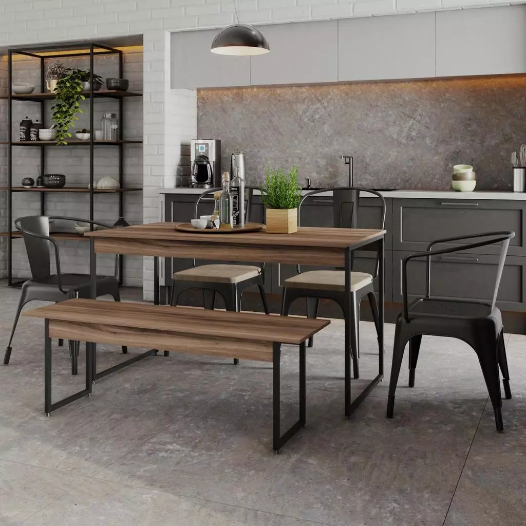 Montagem de Mesa de Jantar com Banco Estilo Industrial TUB