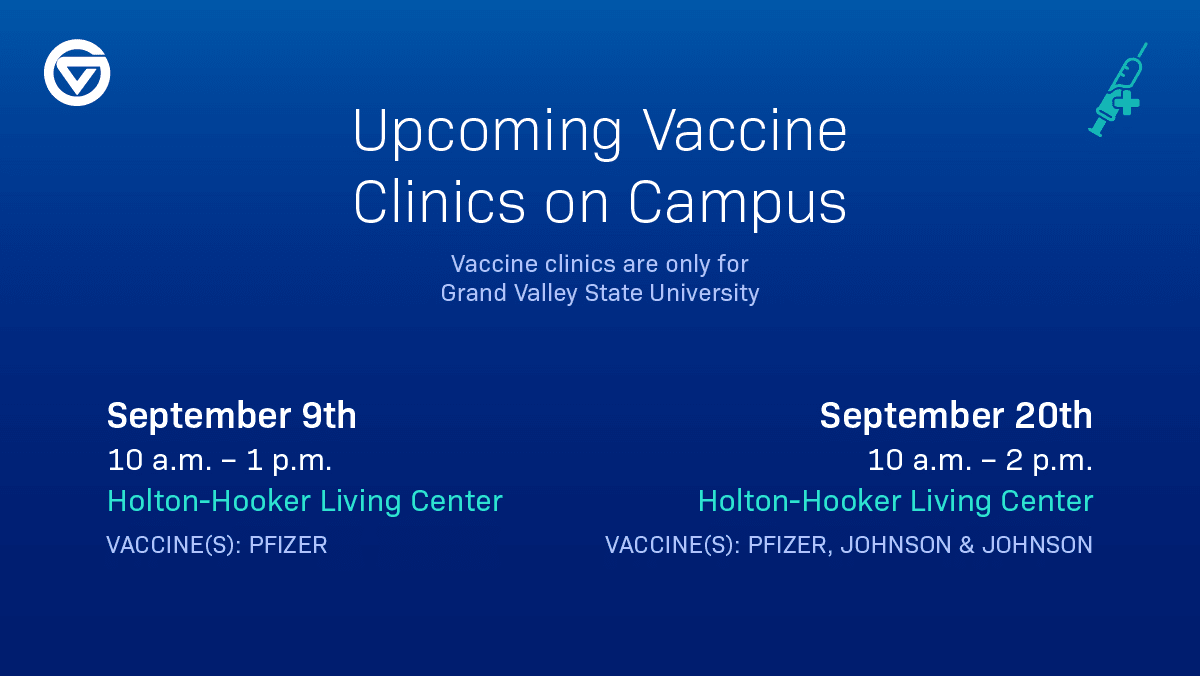 A version of the previous graphic, titled Upcoming Vaccine Clinics on Campus, adapted for Twitter.