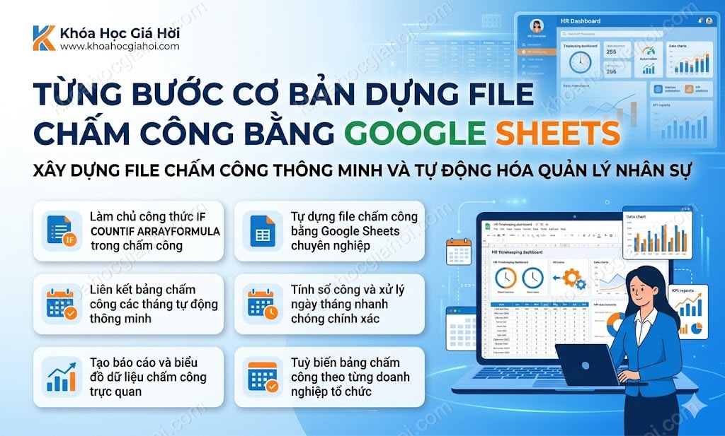 Khóa học Từng bước cơ bản dựng file chấm công bằng Google Sheets