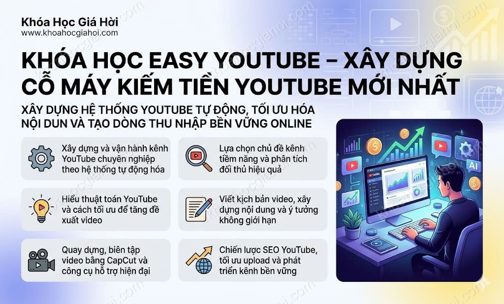 Share Khóa Học Easy Youtube - Xây Dựng Cỗ Máy Kiếm Tiền Youtube Mới Nhất