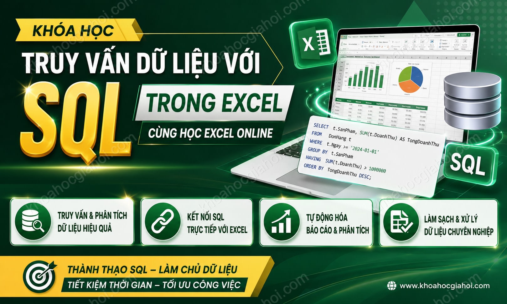 Khóa Học Truy Vấn Dữ Liệu Với Sql Trong Excel Cùng Học Excel Online