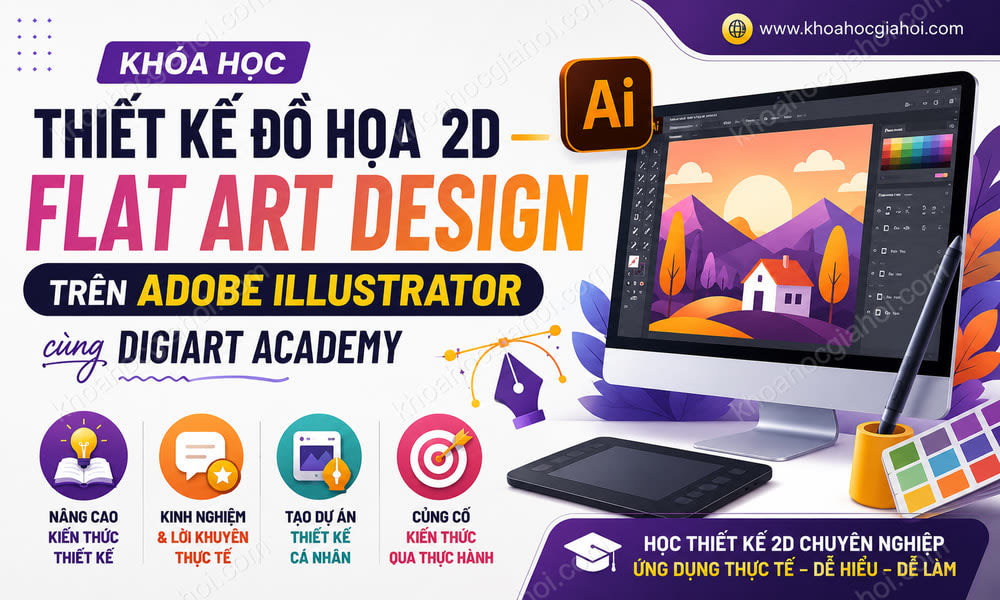 Khóa Học Thiết Kế Đồ Họa 2D : Flat Art Design Trên Adobe Illustrator Cùng Digiart Academy