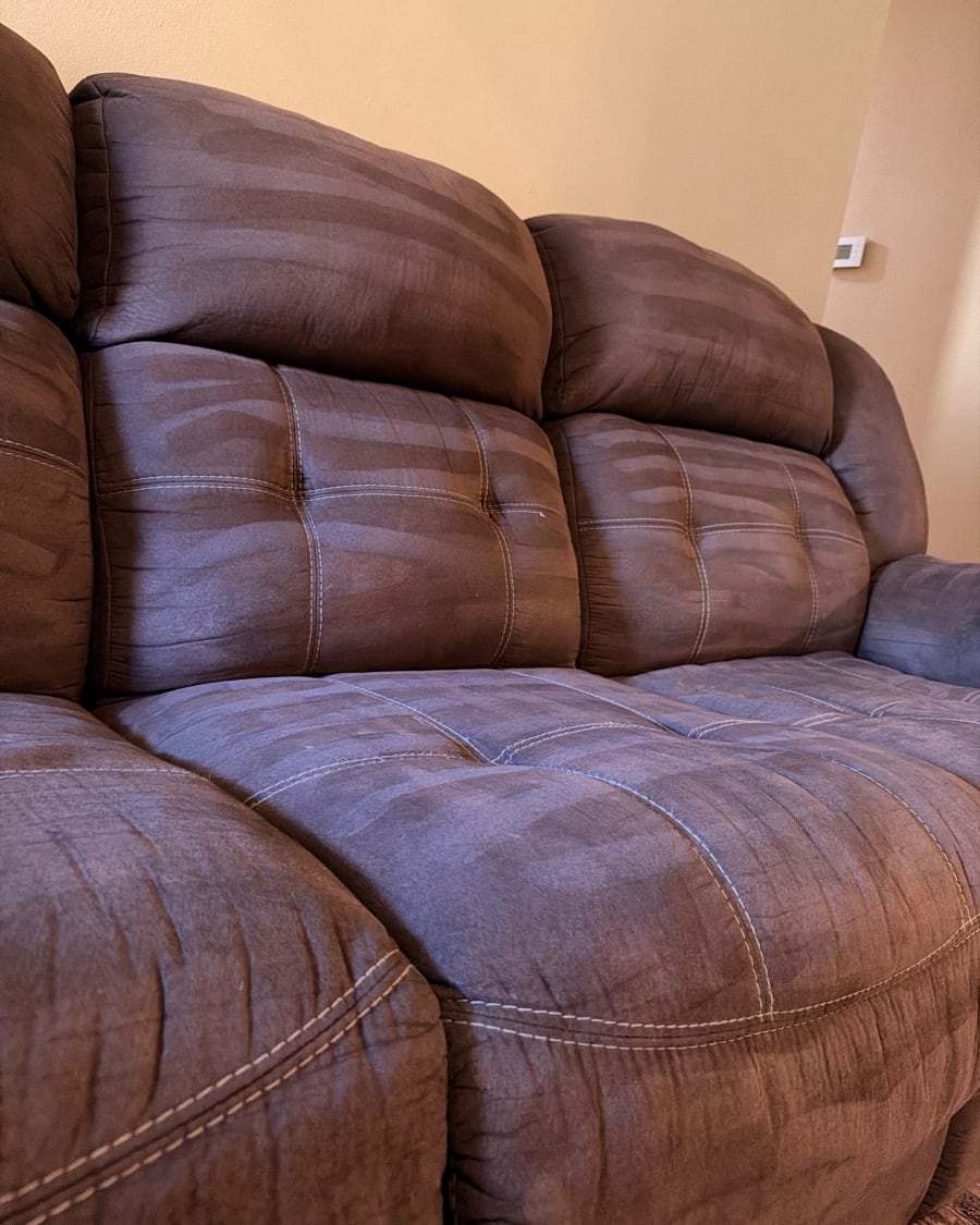 A brown microfiber sofa, freshly cleaned
