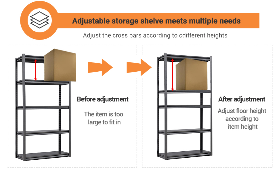 NAIZEA 5 Tier Steel Shelving, Heavy Duty Storage Shelves for Garage  Storage, for Home Basement Warehouse Kitchen Pantry, Freestanding Black,  47.2W x