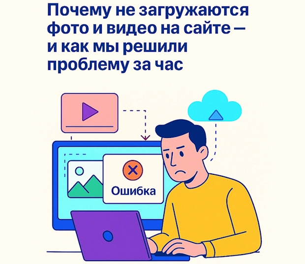 Saytda foto və video yükləmə probleminin həllinə dair illüstrasiya