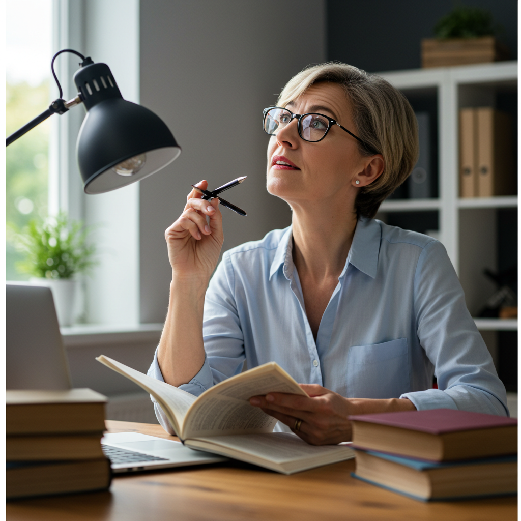Woman having a moment of clarity while researching
