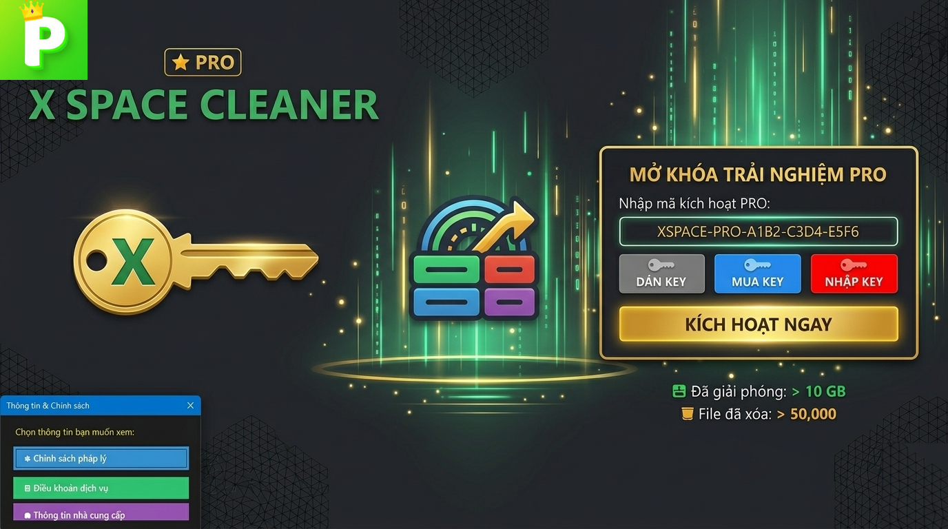 Key Kích Hoạt Bản Quyền Vĩnh Viễn X-Space Cleaner Pro | P - SPACE AI STORES