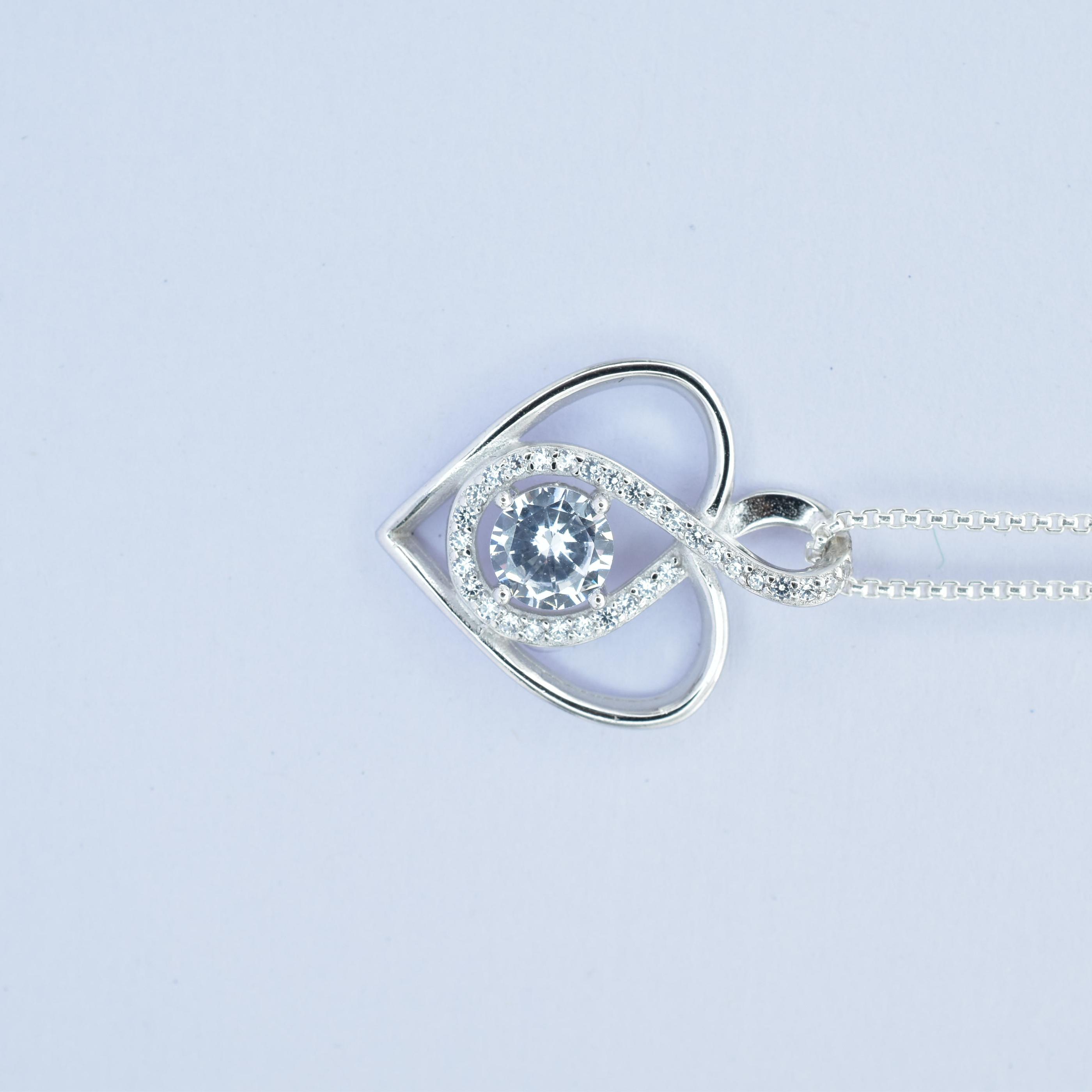 925 Sterling Silver Jewellery Heart Shaped Color Cubic Zirconia Pendant