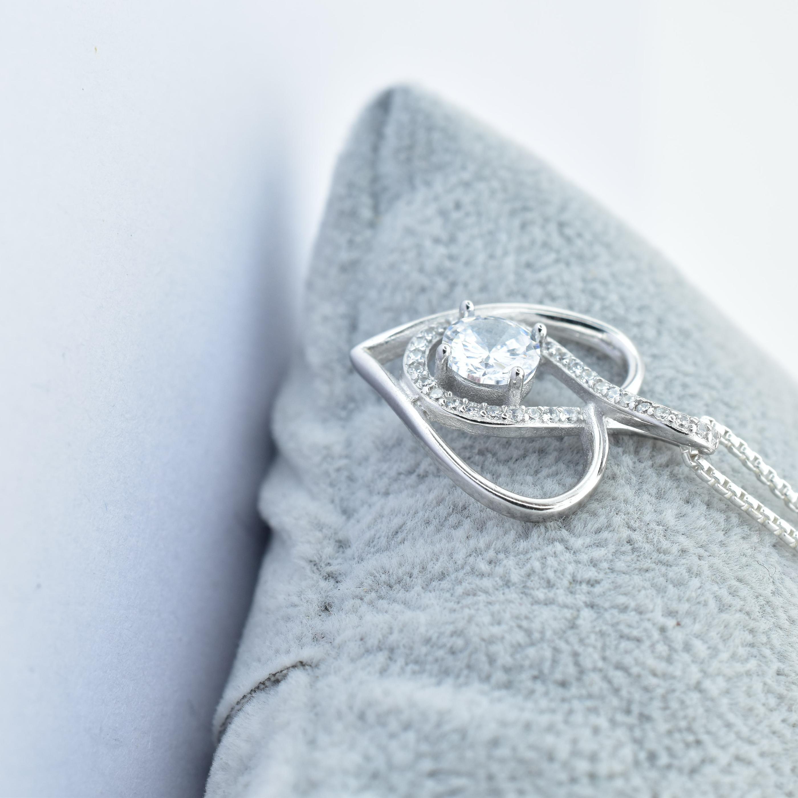 925 Sterling Silver Jewellery Heart Shaped Color Cubic Zirconia Pendant