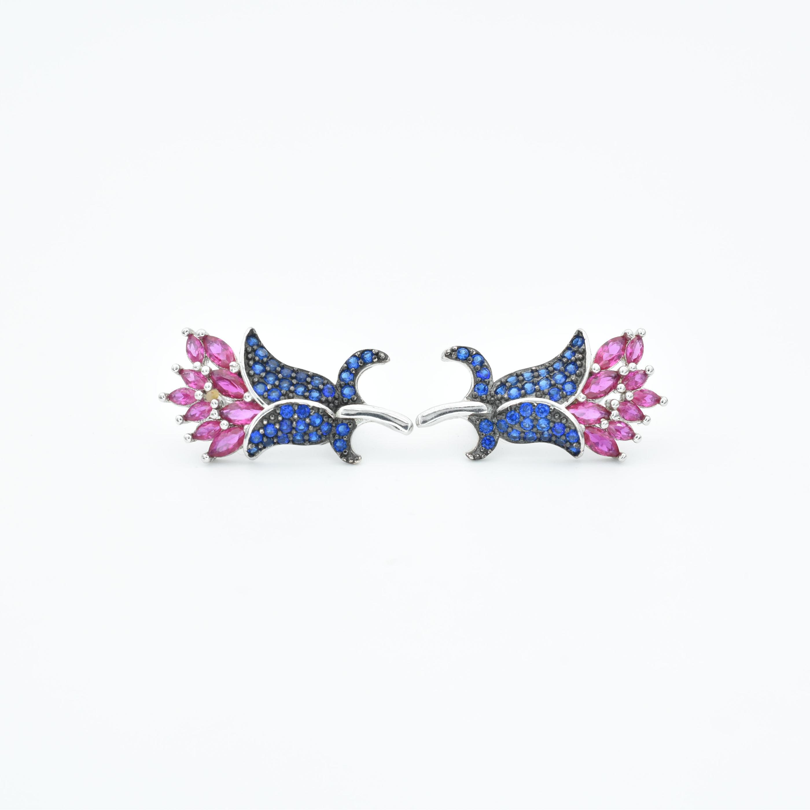 Sterling Silver Peacock Pink and Blue Earring