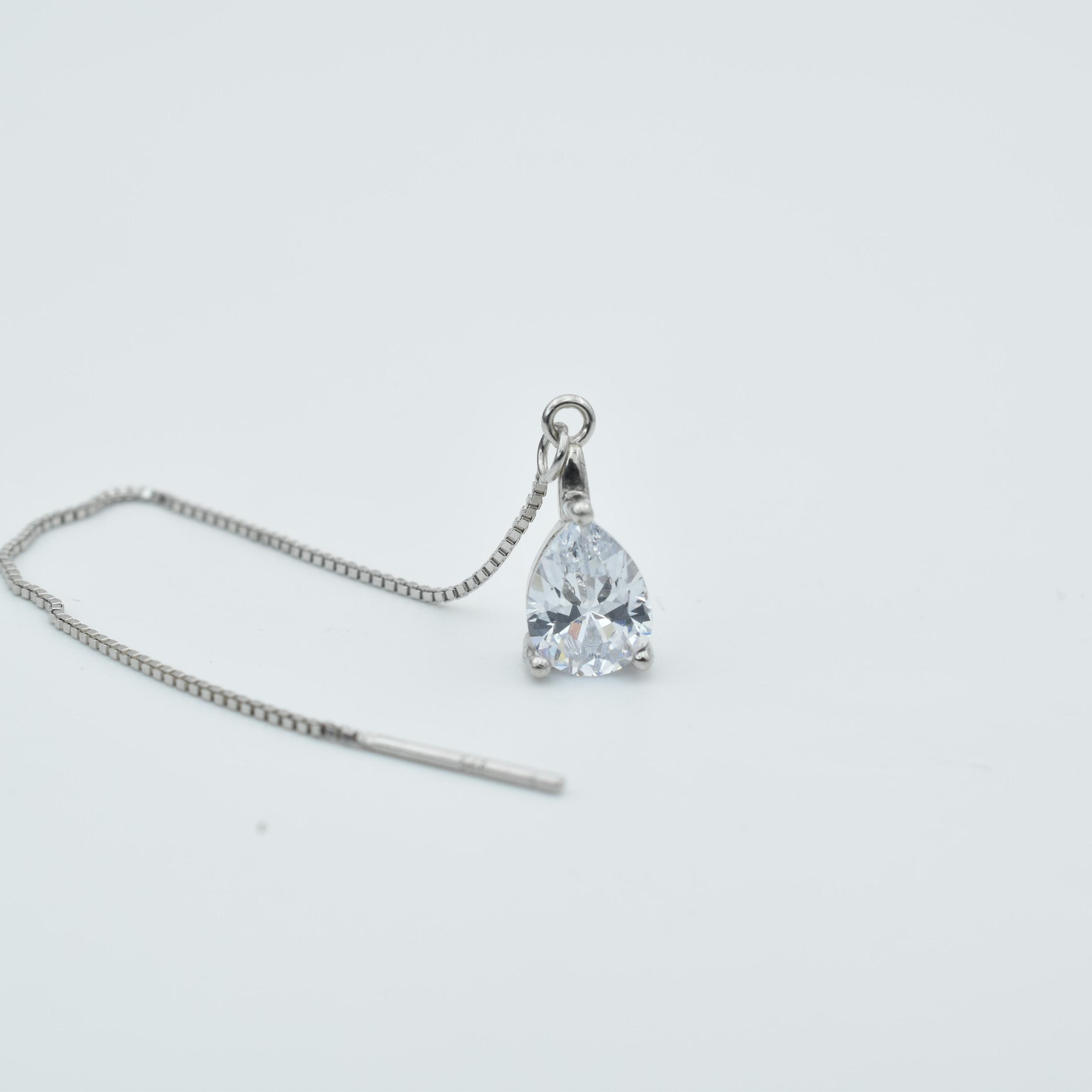 Sterling Silver Long Chain Crystal Drop Earrings