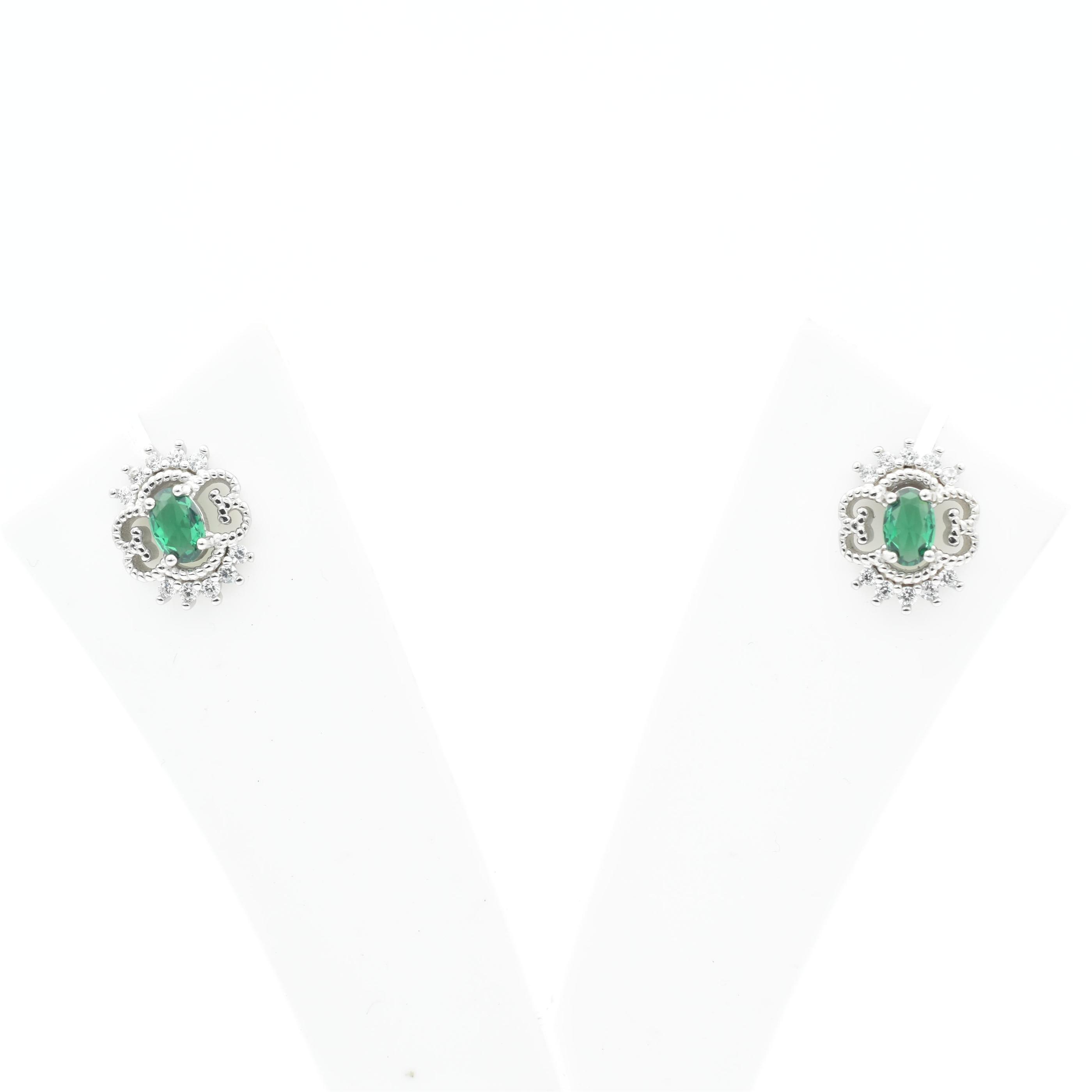 925 Sterling Silver Green Stone Studded Floral Studds