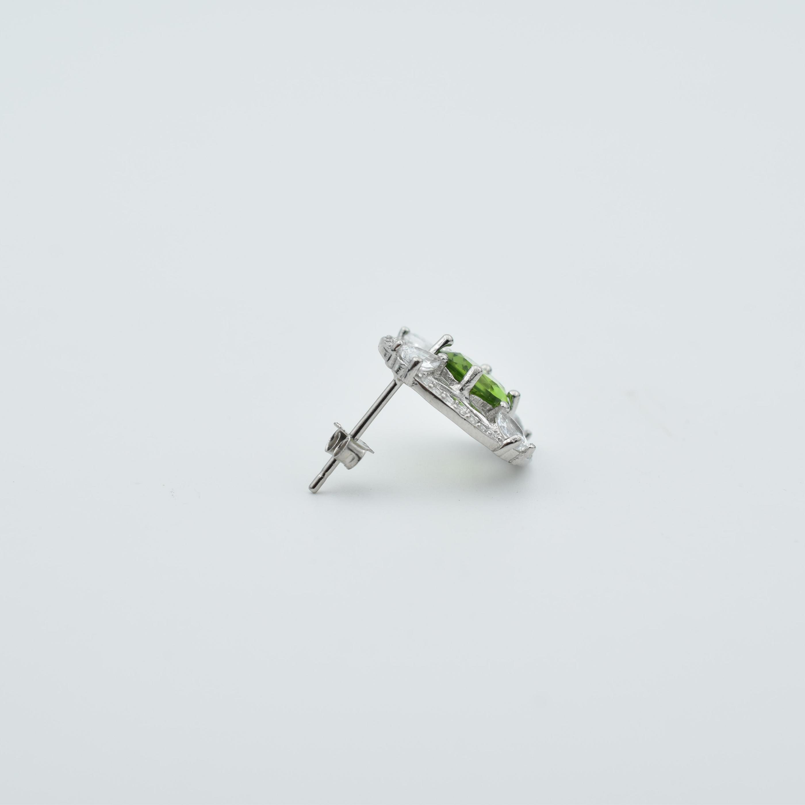 Sterling Silver Round Shape Green Stud Earrings