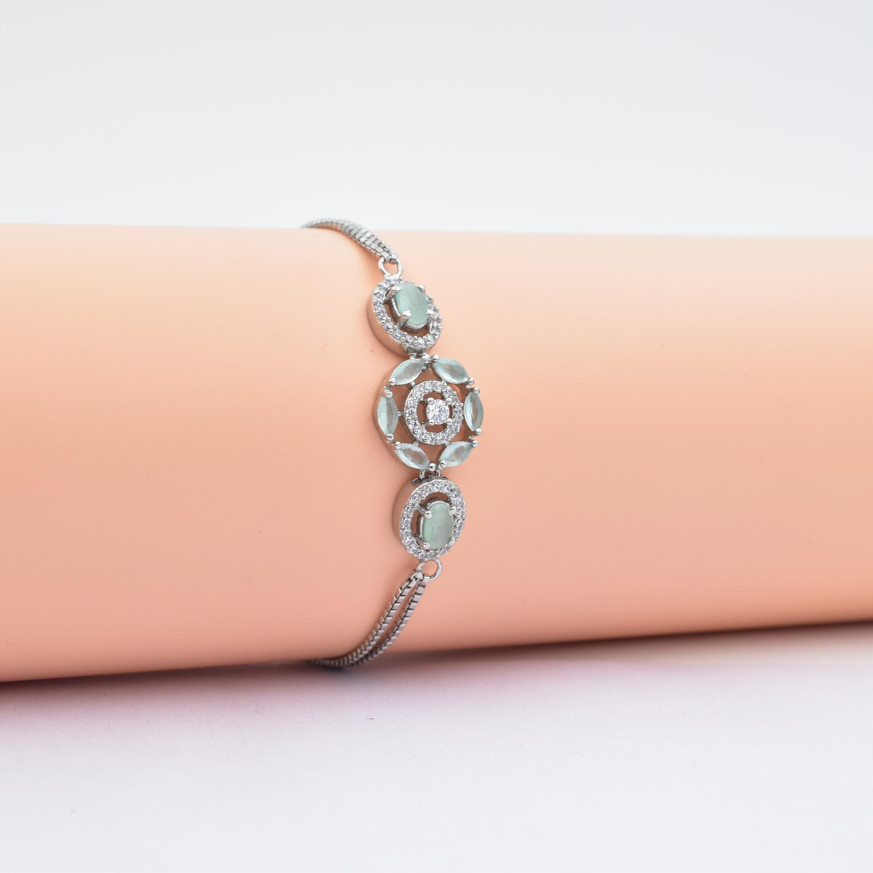 Sterling Silver American Diamond-Studded Cuff Bracelet