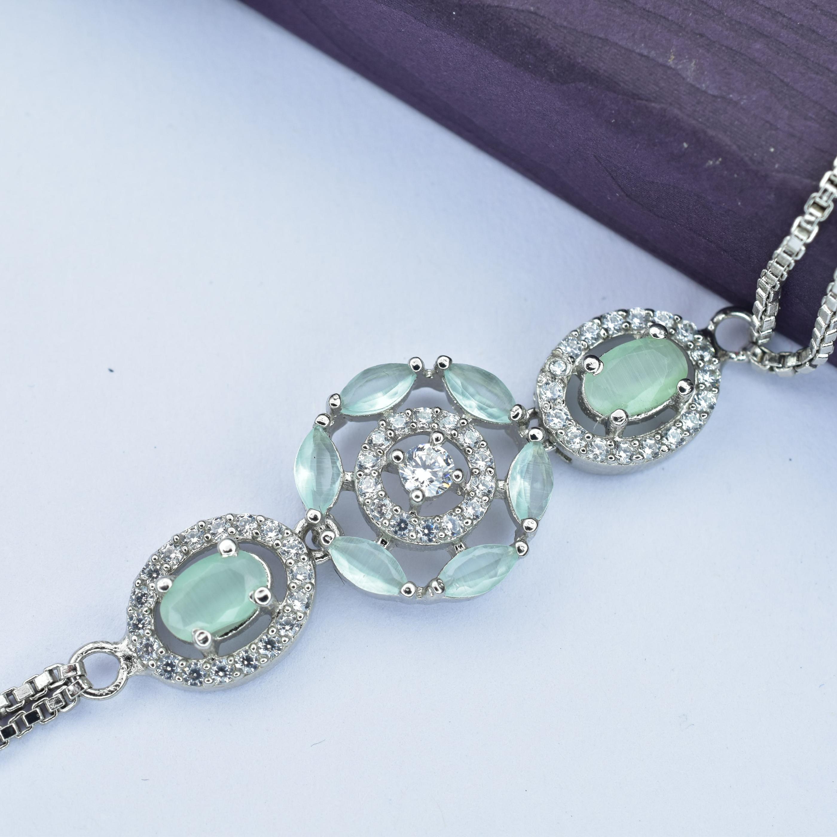 Sterling Silver American Diamond-Studded Cuff Bracelet