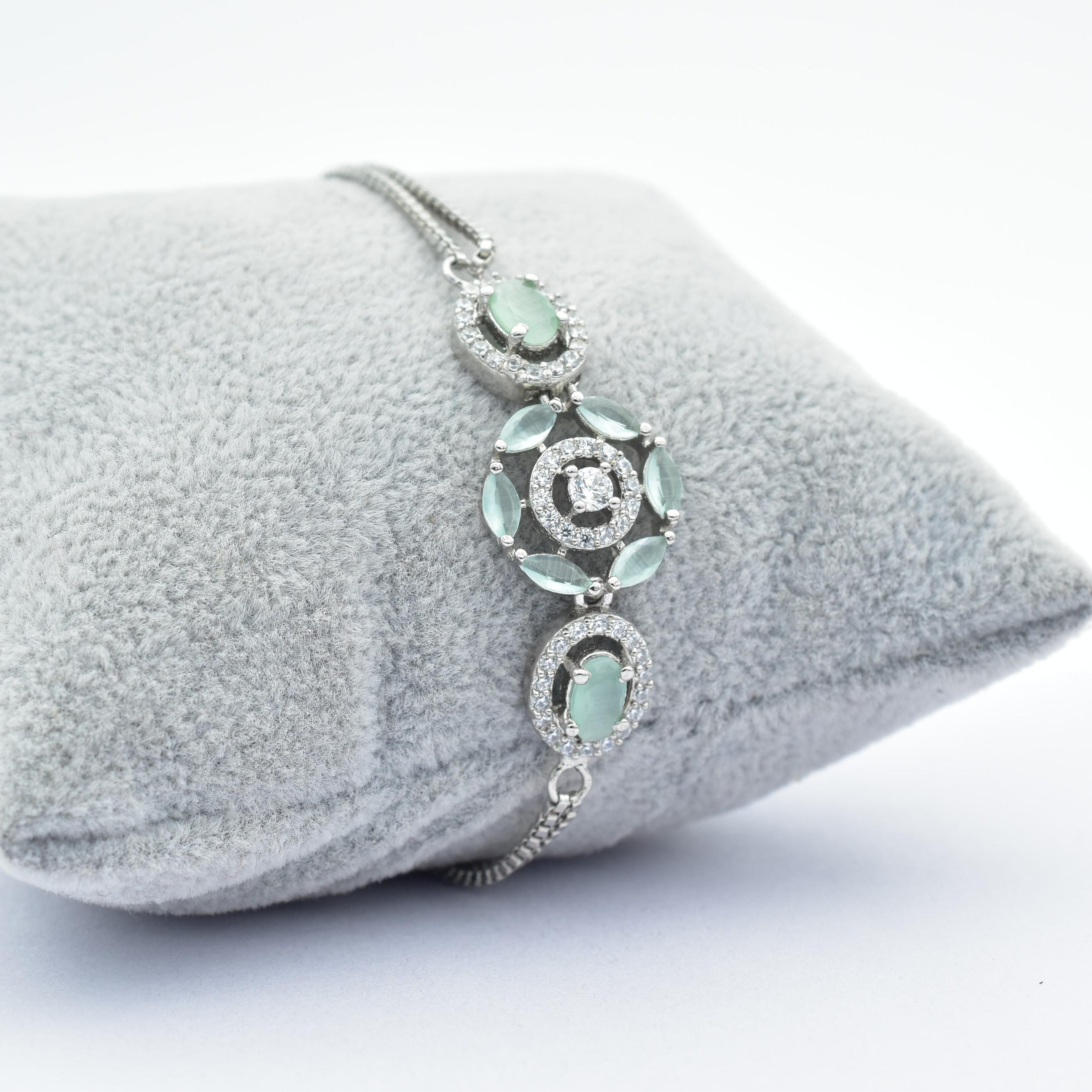 Sterling Silver American Diamond-Studded Cuff Bracelet