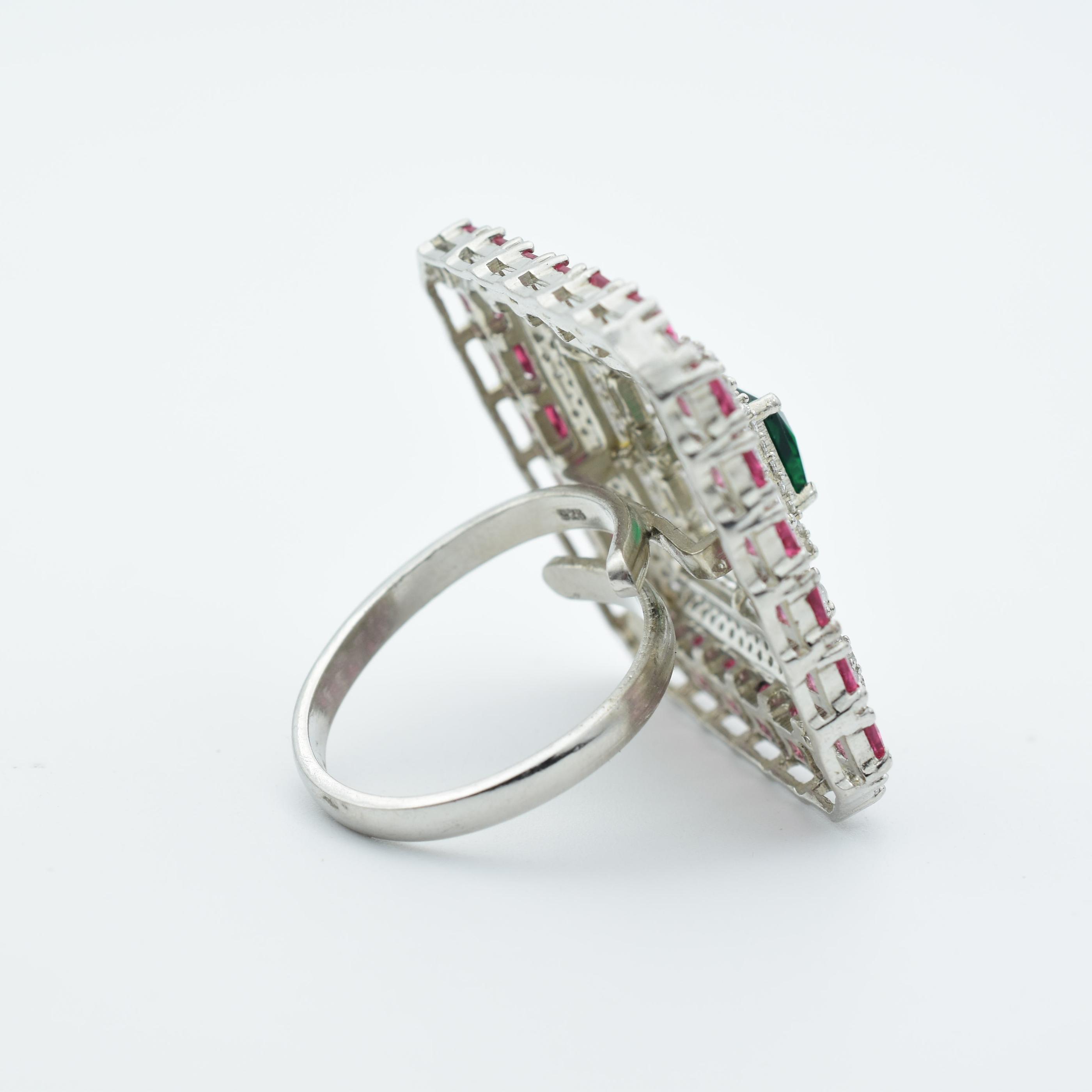 American Diamond Ruby and Emerald Cocktail Ring